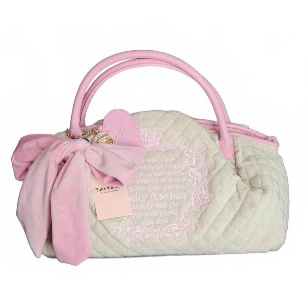Juicy Couture Juicy Tale Bowler Bag Sandstone & Pink Quilted Satchel